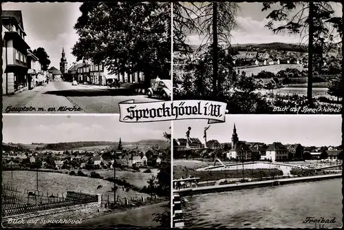 Ansichtskarte Sprockhövel 4 Bild: Hauptstraße, Freibad, Stadt 1962