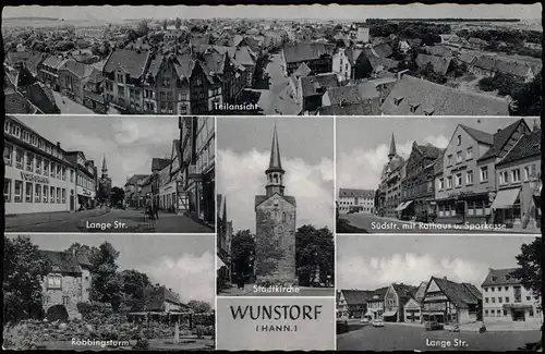 Ansichtskarte Wunstorf Südstr. mit Rathaus Lange Str. Robbingsturm MB 1958