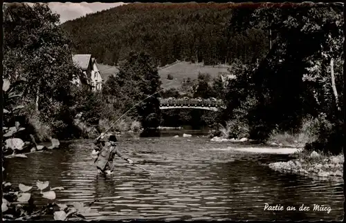 Klosterreichenbach-Baiersbronn Flußpartie an der Stadt - Angler 1958