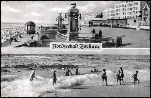 Ansichtskarte Borkum 2 Bild: Strand und Promenade 1958