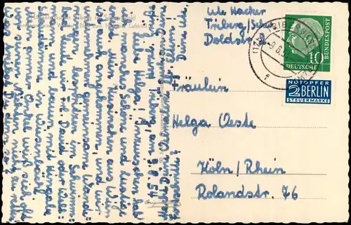 Ansichtskarte Triberg Schwarzwald Luftbild 1954 gel Notopfer Berlin Heus 10 Pfg