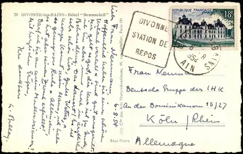 CPA Divonne-les-Bains Hôtel "Beausoleil" 1954  Stempel Divonne Station de Repos