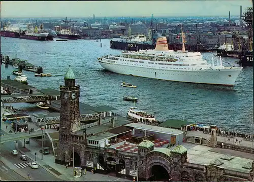 Ansichtskarte St. Pauli-Hamburg Landungsbrücken, Hafen, Dampfer Schiff 1970