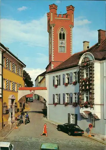 Furth im Wald Stadtteilansicht, Stadtturm, Autos, Jungs auf Motorrad 1979