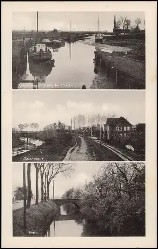 Ansichtskarte Drochtersen Gauensiek Niederelbe Hafen Deichpartie 3 Bild 1940