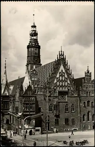 Postcard Breslau Wrocław Rathaus, Parkplatz - Straßenbahn 1962  gel. Briefmarke