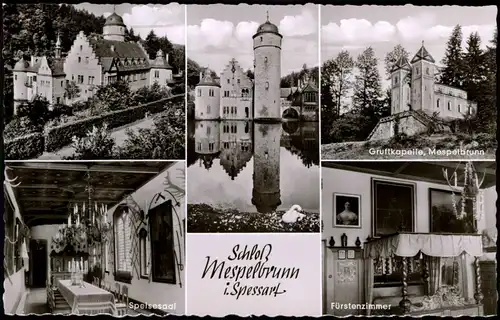 Ansichtskarte Mespelbrunn Wasserschloss Speisesaal und Fürstenzimmer 1961