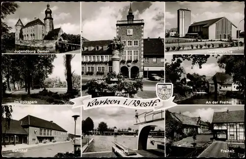 Ansichtskarte Borken (Westfalen) Jugendburg Gemen Im Volkspark Bahnhof MB 1961