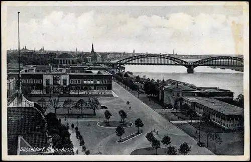 Ansichtskarte Düsseldorf Panorama-Ansicht Partie am Rhein mit Brücke 1931