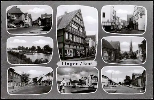 Lingen (Ems) Mehrbildkarte mit 8 Ortsansichten, Straßen, Geschäfte Häuser 1966