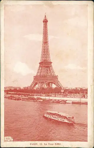 CPA Paris Seine Schiff passiert Eiffelturm Tour Eiffel 1910