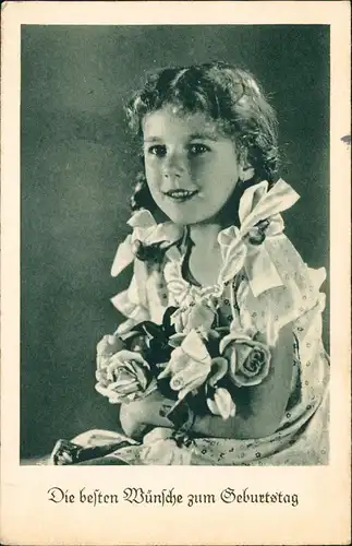 Glückwünsche Geburtstag Birthday Wishes, Kind Mädchen mit Rosen 1940