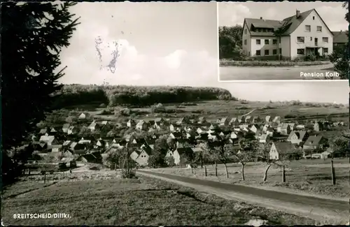 Breitscheid Panorama Ansicht und Pension Kolb (Ort im Dillkreis) 1960