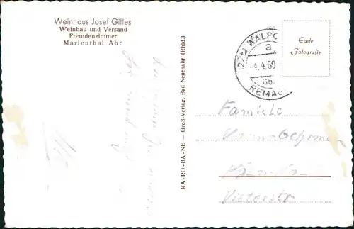 Marienthal  Bad Neuenahr-Ahrweiler  Weinhaus Josef Gilles Weinbau  Versand 1960