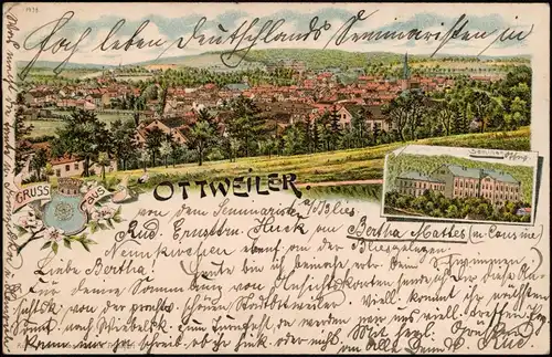 Ansichtskarte Litho AK Ottweiler 2 Bild: Stadt und Seminar 1896