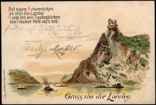 Ansichtskarte Sankt Goar Rheintal an der Loreley Fels als Frau Litho 1897