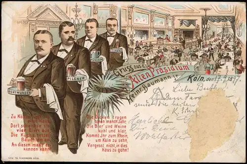 Ansichtskarte Köln Restaurant Altes Präsidium - Litho AK 1897