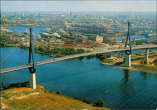 Hamburg Köhlbrandbrücke vom Flugzeug aus, Hafen Luftaufnahme 1976