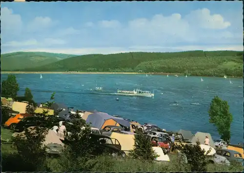 Sundern (Sauerland)  Sorpetalsperre Blick auf Staudamm, Campingplatz 1960