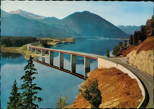 Ansichtskarte  Sylvensteinsee mit Faller Klammbrücke und Scharfreiter 1966