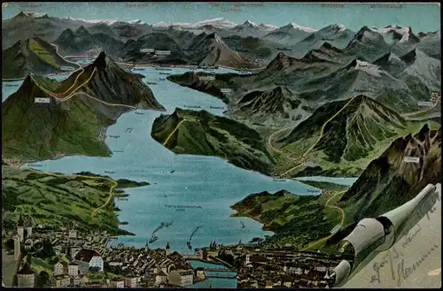 Ansichtskarte Luzern Lucerna Vierwaldstättersee - Künstlerkarte 1904