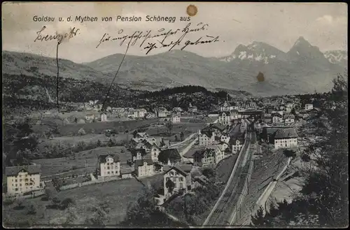 Ansichtskarte Goldau (Arth SZ) Stadtpartie - Bahnstrecke 1909