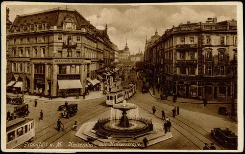 Ansichtskarte Frankfurt am Main Kaiserplatz , Hapag-Haus, Straßenbahn 1925