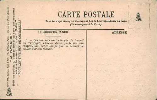 Ansichtskarte  Bergbau Tagebau (AU PAYS NOIR) Arbeiter Berglampen France 1910