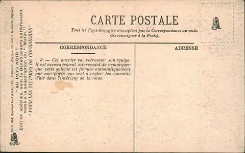Ansichtskarte  Bergbau Tagebau (AU PAYS NOIR) Minen-Arbeiter 1910