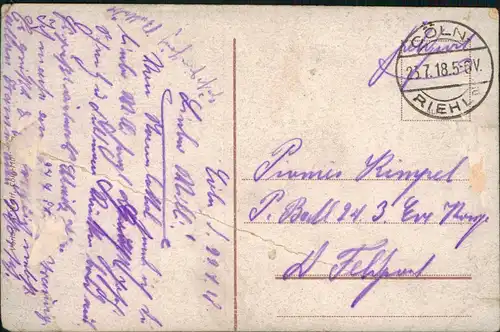 Mülheim Köln Ansicht Partie  1918   Feldpost gelaufen (Stempel Cöln-RIEHL)