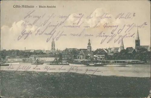 Ansichtskarte Mülheim-Köln Panorama  Schiffe 1918   Feldpost Stempel RIEHL