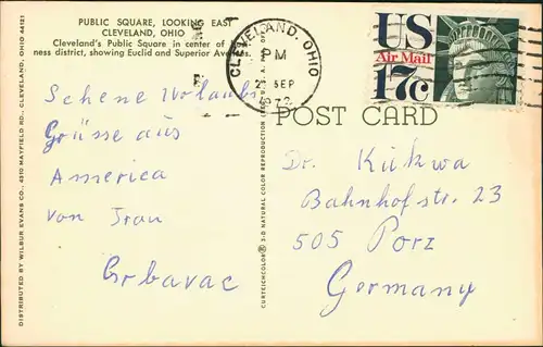 Postcard Cleveland PUBLIC SQUARE, LOOKING EAST, City of Ohio 1972