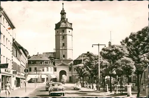 Ansichtskarte Ansbach Straßen-Ansicht, Hotel-Cafe, Autos 1955