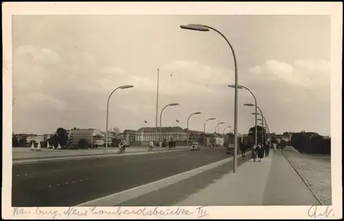 Ansichtskarte Hamburg Lombardsbrücke 1953    8 Pfennig Posthorn Briefmarke