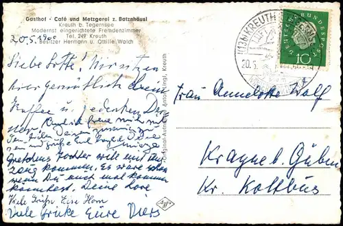 Ansichtskarte Kreuth Gasthof Café und Metzgerei z. Batznhäusl 1959