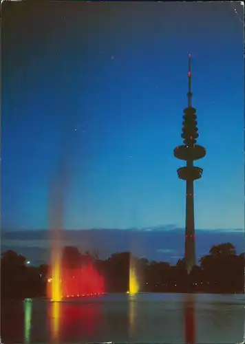 St. Pauli-Hamburg Fernsehturm mit Wasserspiele bei Beleuchtung 1970