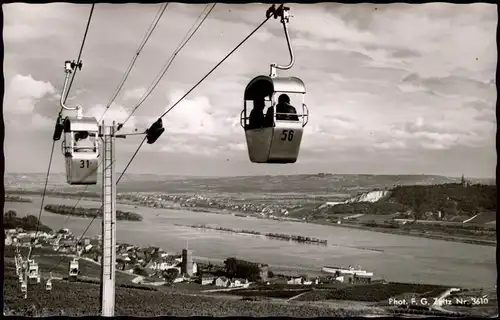 Rüdesheim (Rhein) Verkehr: Seilbahn, Gondel Stadt und Rhein 1965