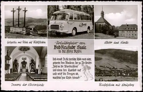 Ansichtskarte Bad Neustadt a.d. Saale MB: Reisebus, Kloster, Golgatha 1961