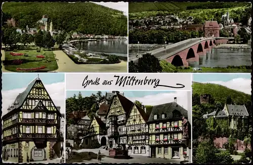 Ansichtskarte Miltenberg (Main) Stadtansichten, Brücke, Fachwerkhäuser 1956