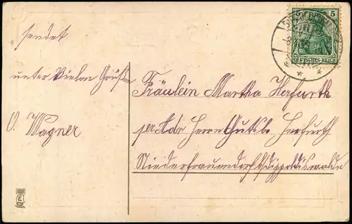 Glückwunsch Ostern / Easter Birkenzweige - Blumenglocke 1909 Goldrand/Prägekarte