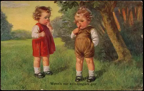 Ansichtskarte  Wenn's nur kein Unglück gibt. Kinder Künstlerkarte 1913