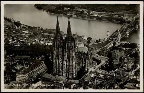 Ansichtskarte Köln Luftbild Bahnhof Hohenzollernbrücke. 1932