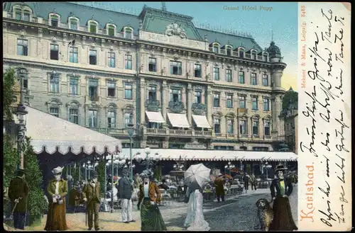 Postcard Karlsbad Karlovy Vary Grand Hotel "Pupp" - belebt 1905