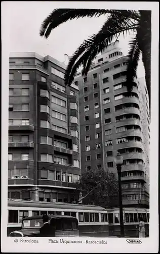 Postales Barcelona Plaza Urquinaona - Rascacielos, Tram 1950