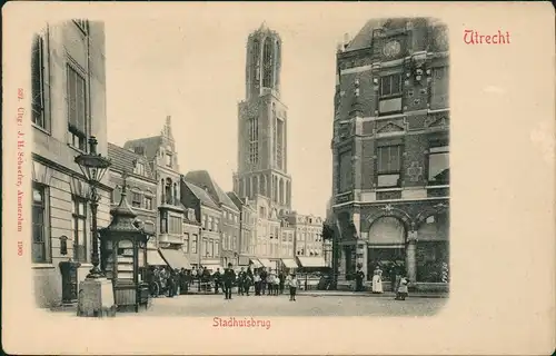 Postkaart Utrecht Utrecht Stadhuisbrug, Kiosk - belebt 1907
