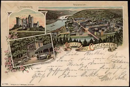 Ansichtskarte Litho AK Bad Karlshafen 3 Bild: Stadt, Ruine, Juliushöhe 1898