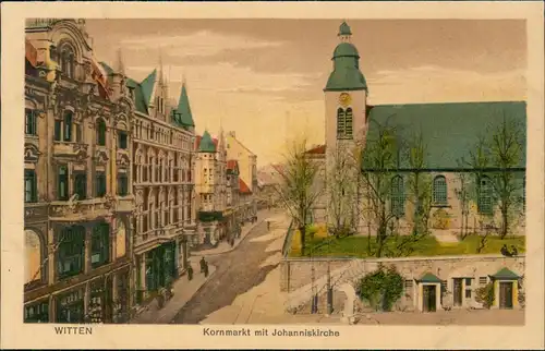 Ansichtskarte Witten (Ruhr) Kornmarkt, Stadthäuser mit Johanniskirche 1922