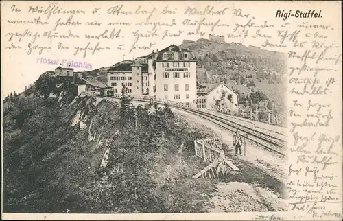 Ansichtskarte Küssnacht am Rigi Rigi Staffel, Hotel, Bahnstrecke 1903