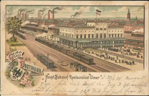 Ansichtskarte Dortmund Bahnhof Restauration-Ulmer - Litho AK 1901