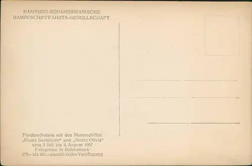 Norge Norwegen HAMBURG-SÜDAMERIKANISCH Schiffe Dampfer Steamer 1927